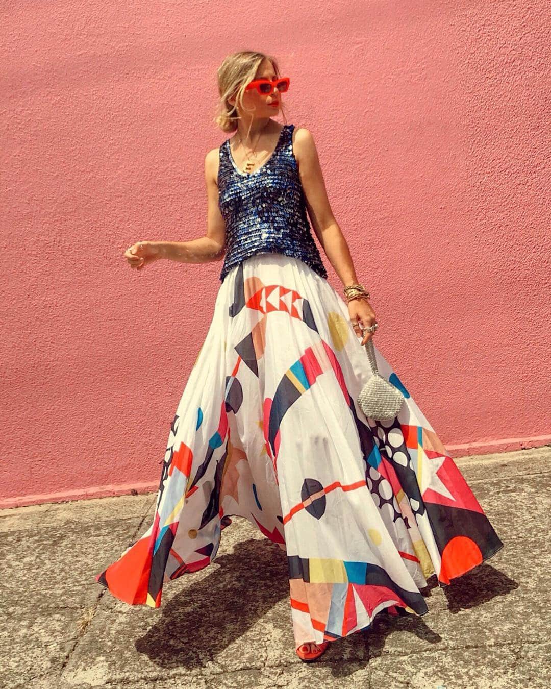のインスタグラム：「SATURDAYS IN COLOUR | @eloisejaksic making a statement in the Sing Song Knit Tank & The Boardwalk Skirt 🌈 #sassandbide #sf19 #sale」