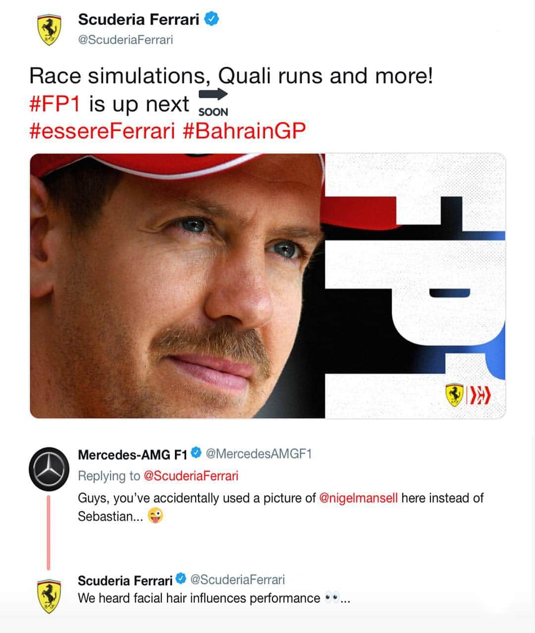 F1さんのインスタグラム写真 - (F1Instagram)「Top bants 😂 . #Formula1 #F1 #BahrainGP 🇧🇭 @scuderiaferrari @mercedesamgf1」3月29日 23時29分 - f1