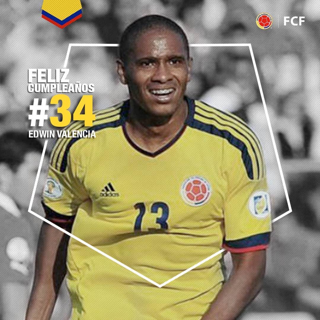 サッカー コロンビア代表チームのインスタグラム：「#CumpleañosFCF ¡Feliz cumpleaños #EdwinValencia! Los mejores deseos. 🎉🎂👏🏽」