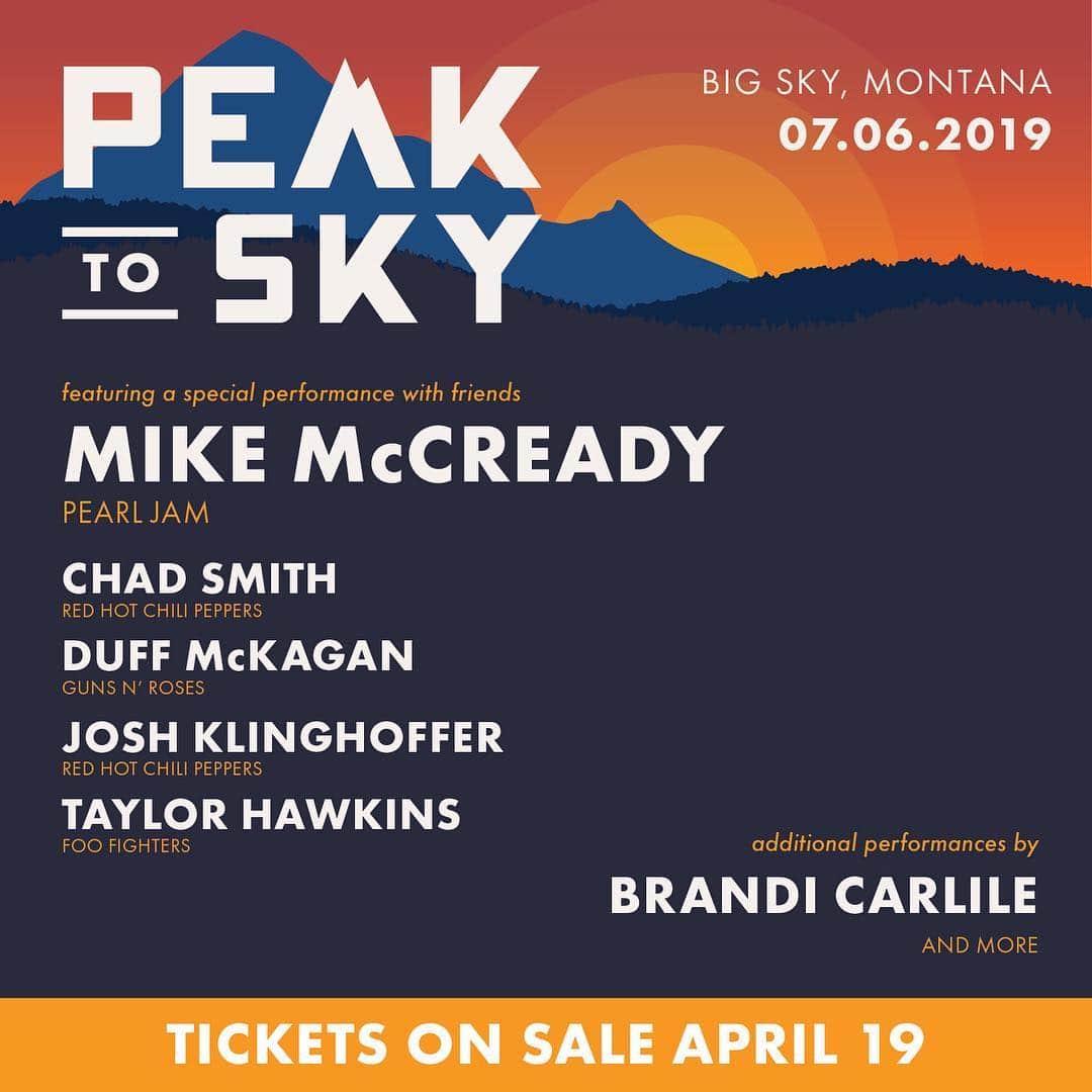 ダフ・マッケイガンさんのインスタグラム写真 - (ダフ・マッケイガンInstagram)「Announcing Peak To Sky, a day of music curated by @mikemccreadypj on July 6th in Big Sky Montana  Tickets on sale April 19th」3月30日 0時14分 - duffmckagan