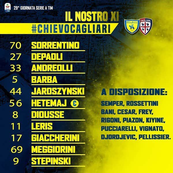 ACキエーヴォ・ヴェローナさんのインスタグラム写真 - (ACキエーヴォ・ヴェローナInstagram)「Il nostro XI per #ChievoCagliari 💛💙 FORZA GIALLOBLÚ 💪💪💪💪 Our XI for #ChievoCagliari 💛💙 COME ON GIALLOBLÙ 💪💪💪💪 👉 Per le formazioni ufficiali, link in bio 👉 For official formations, link in bio  #lagentecomenoinonmollamai #forzachievo #chievo #chievoverona #calcio #seriea #campionato #gialloblù #venerdìsera」3月30日 3時44分 - acchievoverona