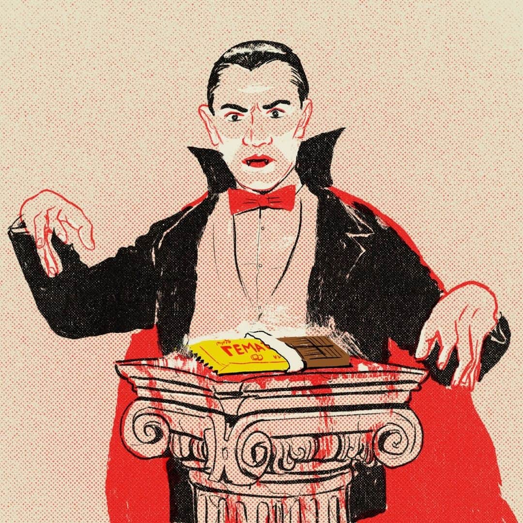 のインスタグラム：「How Russia fell in love with candy bars made of blood. 🧛‍♂️🍫 Link in bio, via @munchies. 🎨: @adamwaito」