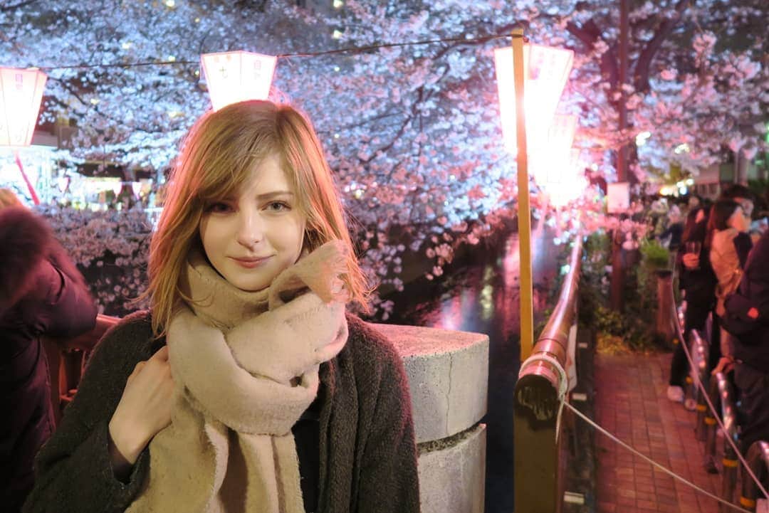 Ella Freyaのインスタグラム：「First time seeing cherry blossom (sakura) in Japan 🌸 It's so pretty !  私は日本に来てから初めて花見をしました。🌸 とても綺麗ですね ☺」