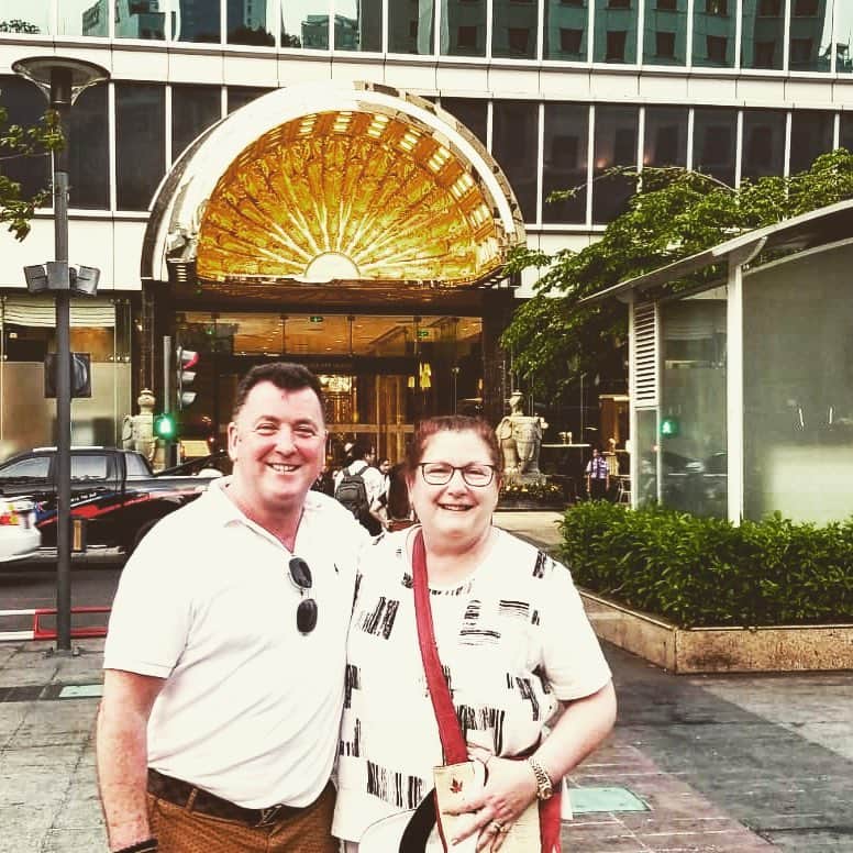 ブライアン・オーサーのインスタグラム：「Look who I ran into in ho chi min Vietnam!  My sister Mary Kay! Amazing hotel and staff at #thereveriehotelsaigon」