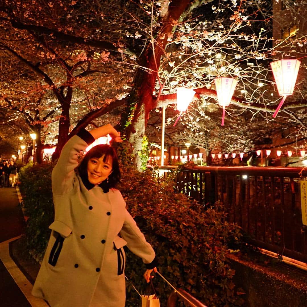 竹内由恵さんのインスタグラム写真 - (竹内由恵Instagram)「先週、目黒川の桜を見に行きました。五分咲きで蕾も目立ったのですが、ホットワイン片手に、優しい桜色に包まれた世界を楽しみました。今は満開でしょうね🌸最後の写真は偶然ですが、ボンボリに書いてある言葉。桜の美しさにクラクラしました^ ^ #お花見#目黒川#ホットワイン#クラクラ」3月30日 12時58分 - yoshie0takeuchi