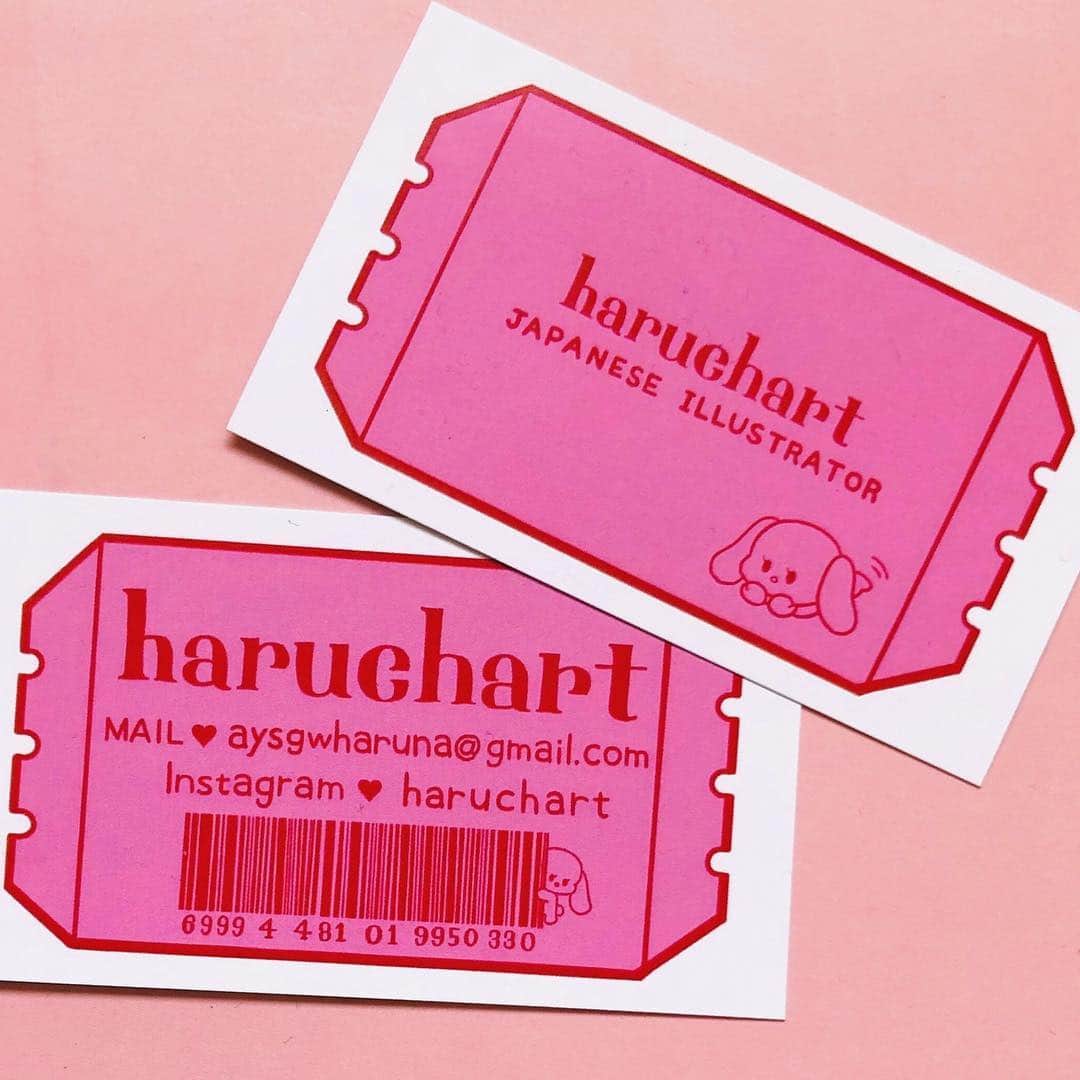 haruchartさんのインスタグラム写真 - (haruchartInstagram)「. . . 名刺ができました！ チケット風のうさぎいぬデザイン🎟 . オモテ・ウラ こんな感じです。 台湾の展示の時にも置きます！ . バーコードぽいデザインもつけたのですが 下の数字はなんなく意味あります笑 . . . #art#girl#painting #drawing#pink#paint#🎀#pretty#リボン #ribbon #絵 #watercolor#fashion #ピンク#粉红色#핑크#สีชมพู#roze#pink #粉紅色#粉紅」3月30日 15時11分 - haruchart