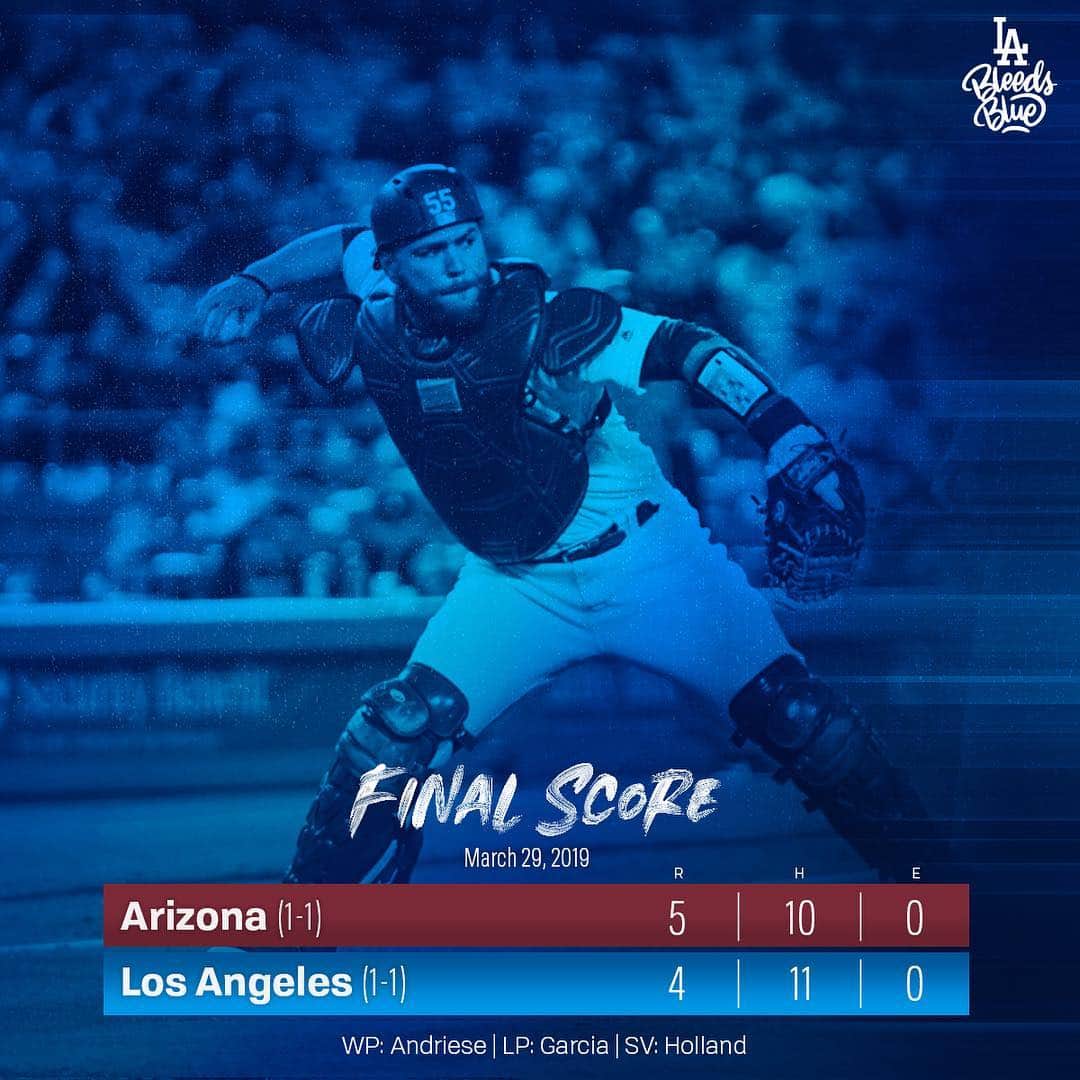Los Angeles Dodgersさんのインスタグラム写真 - (Los Angeles DodgersInstagram)「RECAP: @ajpollock_ goes 4-for-6 with a home run but #Dodgers fall in 13 innings, lose to D-backs 5-4. 🔗: Dodgers.com/news」3月30日 18時01分 - dodgers