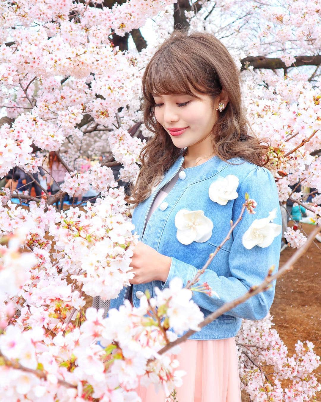 小沼瑞季さんのインスタグラム写真 - (小沼瑞季Instagram)「🌸💛🌸💛﻿ ﻿ ﻿ ﻿ 今日は新宿御苑へ行ってきた〜🌸🌸🌸﻿﻿ いつも目黒川行くから御苑は初なの🐶﻿ ほぼ満開だったぁ〜〜😍💘﻿﻿ ﻿﻿ こうやって低いところまで﻿﻿ 垂れ下がってる桜がたくさんあったから﻿﻿ 人が多くても写真撮りやすかったよ📷💕﻿﻿ ﻿﻿ ﻿﻿ そして今日のアウターは﻿﻿ 伊勢丹ポップアップのchestyで﻿﻿ getしてきたデニムジャケット💐﻿﻿ ﻿﻿ お花のコサージュが可愛すぎる🥺🌸🌼﻿﻿ 悩みに悩んでライトブルーに💗﻿﻿ ﻿﻿ ﻿﻿ jacket,one-piece♡#chesty﻿﻿ ﻿﻿ ﻿﻿ #shinjukugyoen#shinjukugyoennationalgarden #sakura#cherryblossom#shinjuku#新宿御苑#新宿#桜#さくら#お花見#ソメイヨシノ#染井吉野#平成最後の桜#チェスティ」3月30日 20時31分 - mizukikonuma