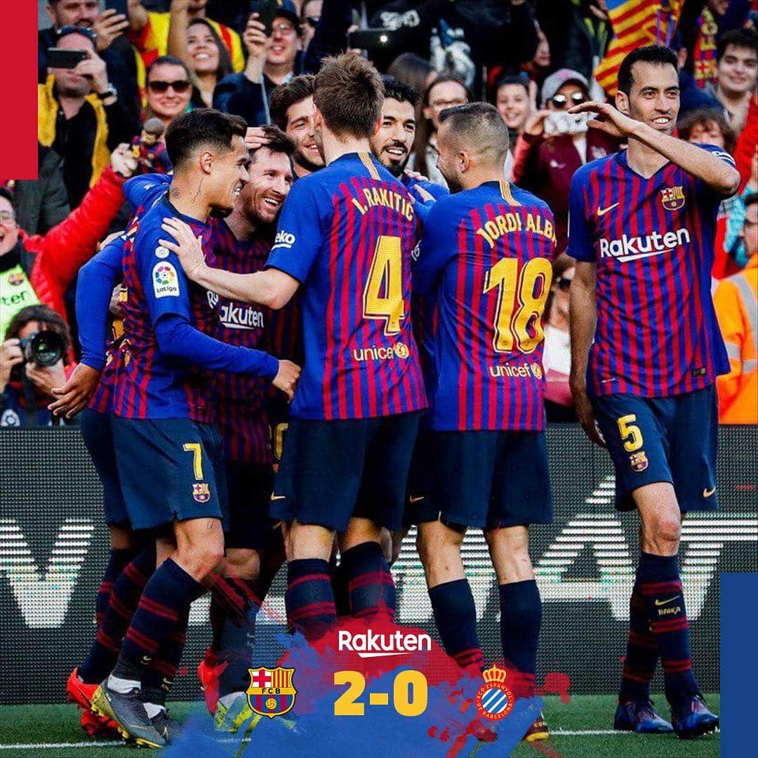 FCバルセロナさんのインスタグラム写真 - (FCバルセロナInstagram)「🏁 Barça 2-0 Espanyol ⚽️⚽️ @leomessi 🔵🔴 #ForçaBarça」3月31日 2時20分 - fcbarcelona