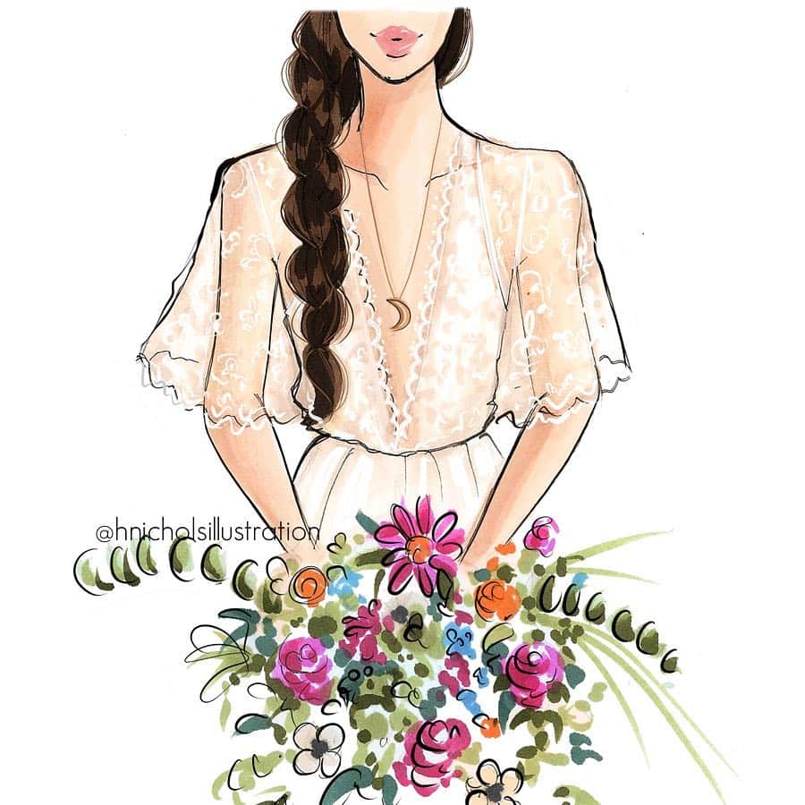 Holly Nicholsさんのインスタグラム写真 - (Holly NicholsInstagram)「Themed bridal prints (each theme comes with hair color options as well) available at hnillustration.etsy.com. Are you boho, eclectic, timeless, beachy, or the winter bride?! #fashionillustration #bridalillustration #illustration #bohemianwedding #hnicholsillustration #bridalbouquet」3月30日 21時55分 - hnicholsillustration
