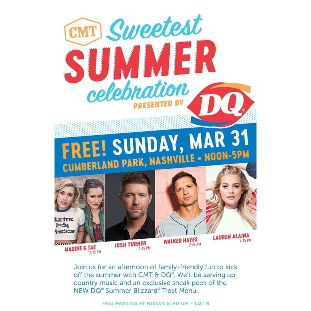 Maddie & Taeさんのインスタグラム写真 - (Maddie & TaeInstagram)「You had us at ice cream! We're going to be playing at Cumberland Park this Sunday at 12pm. Come hear some music and get a sneak peak of the NEW @DairyQueen Summer BLIZZARD Treat Menu. #ad」3月30日 22時37分 - maddieandtae