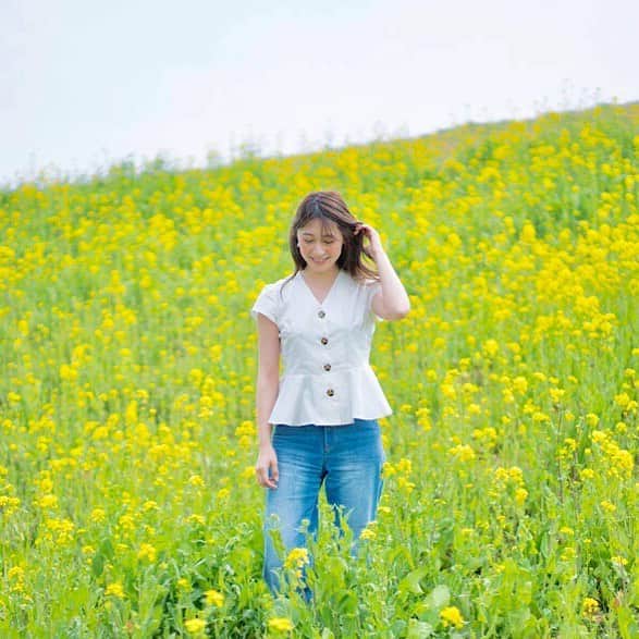 豊森ちはやのインスタグラム：「﻿﻿ ﻿ ﻿菜の花も綺麗な季節 𓏧 🌼﻿ ﻿ 雨で桜散りませんように。﻿ ﻿ ﻿﻿ 𓇬 tops : @titivatejp 𓇬 ﻿ ﻿﻿ ﻿﻿ ﻿photo by @y.Iwakawa ﻿﻿ ﻿ #titivate﻿﻿﻿ #ティティベイト﻿﻿﻿ #titivate」
