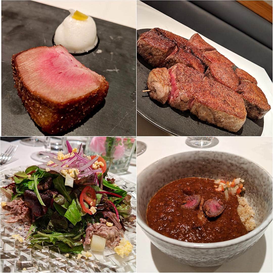 大見さなえさんのインスタグラム写真 - (大見さなえInstagram)「のざき牛ステーキ食べ比べ❣️ 肉の日会☺️🍖続き 中目黒『steak dining vitis』 ・ 特に黒毛和牛タン元厚切り炉端焼きの 歯切れと柔らかさが忘れられない🤤💓 ・ 他にもキャビアたっぷりの和牛のタルタルや 蛤のスープがでてきて、蛤をたべると 明石焼きランプ漬けのお茶漬け風に変わる楽しさも😍 ・ 最後の一口カレーは大盛りにしてくださった☺️🍛嬉しい！ ・ モテクリエイターのゆうこすさん、 久しぶりにお会いできた銀座の愛美ママや 皆さんグルメな方で素敵な空間でした☺️✨ ご協賛 google様  ケーキ ルワンジュ東京様✨ ありがとうございました(*^^*) ・ #pixelで撮影 #teampixel #お肉 #肉 #meat #teampixel #肉の日 #肉会 #29の日 #お肉女子 #めぐログ_中目黒 #beef #肉テロ #steakdining vitis」3月31日 7時50分 - tabe_megumi