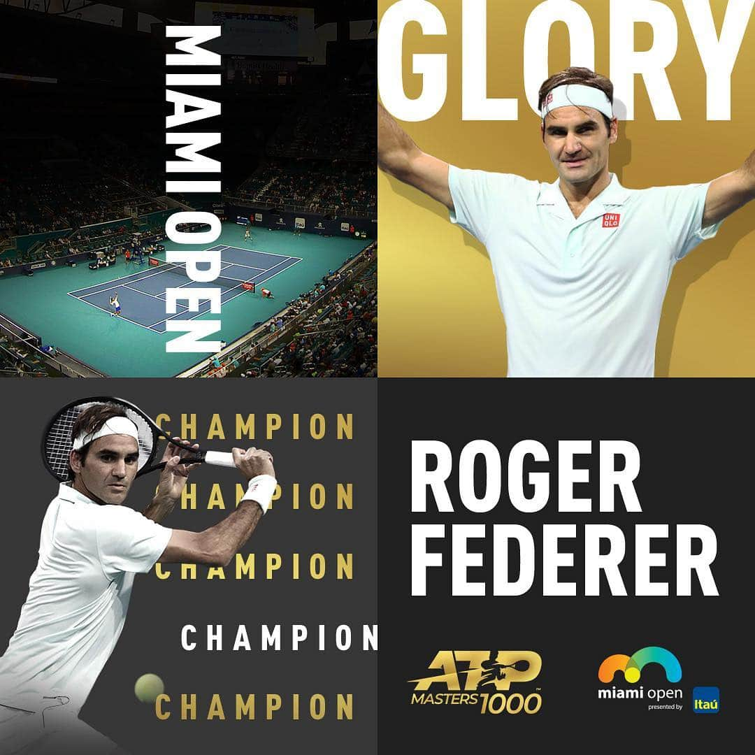 ATP World Tourさんのインスタグラム写真 - (ATP World TourInstagram)「100 + ☝  @rogerfederer is the 2019 @miamiopen champion 🏆 . . . #ATPTour #Tennis #MiamiOpen」4月1日 3時14分 - atptour