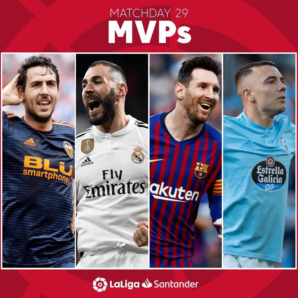 LFPさんのインスタグラム写真 - (LFPInstagram)「Best perfomance? 🧡 @dani_parejo10 💜 @karimbenzema ❤️ @leomessi 💙 @i.aspas10 • #LaLiga #LaLigaSantander #MVP #Parejo #Benzema #Messi #Aspas #Valencia #RealMadrid #Barça #Celta」4月1日 18時26分 - laliga