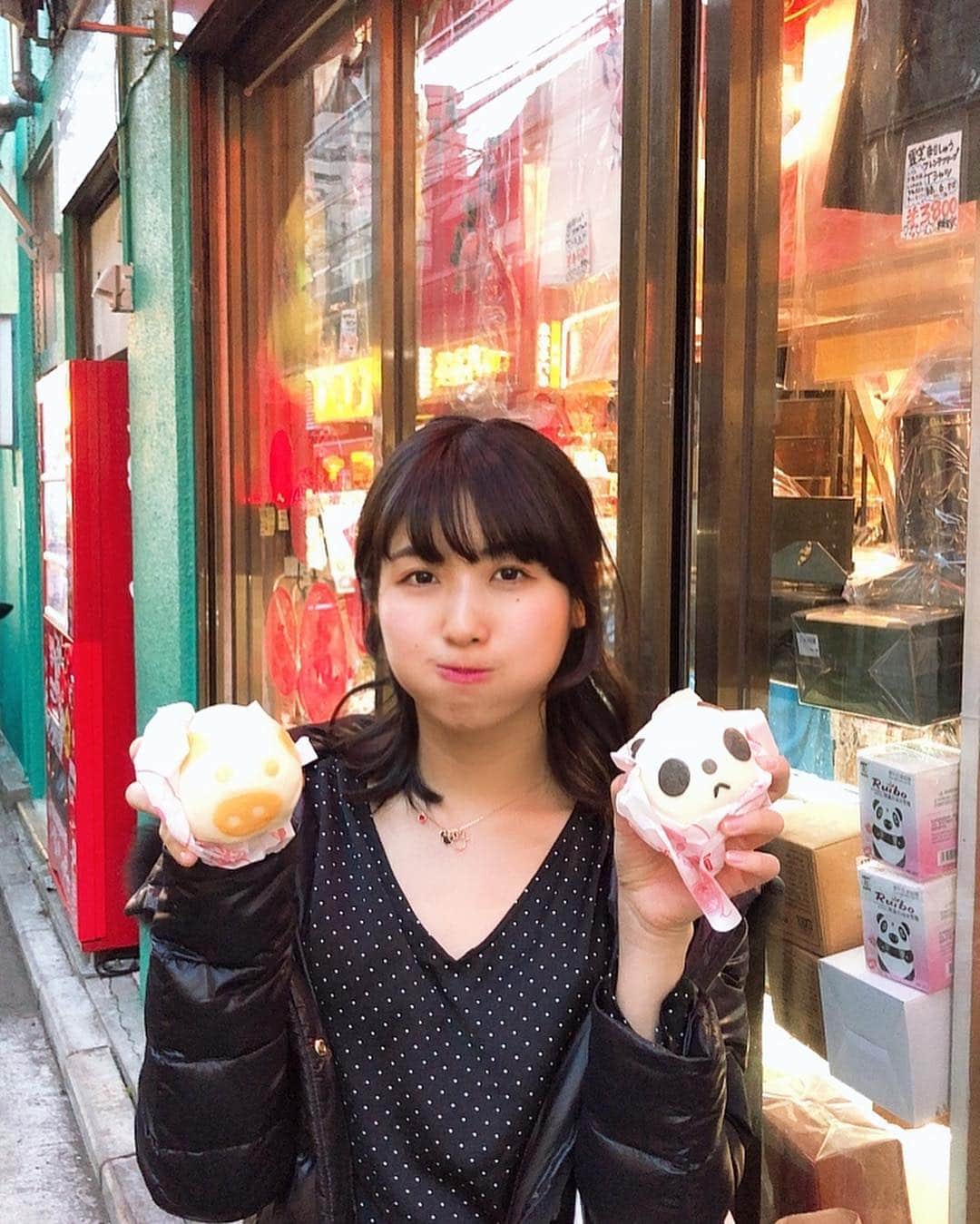 のインスタグラム：「#横浜中華街 #食べ歩き 🚶‍♀️🥟🐼 先週は中華街でパンダまん。 パンダがチョコカスタードで ぶたさんが角煮🐷 見た目も可愛いし美味しい💕 * * #肉まん#中華#横浜#yokohama #横浜グルメ #横浜デート #横浜観光 #パンダ#ぶたさん  #こやゆりフード #食いしん坊#グルメ#gourmet #yummy #飯テロ#delicious #美味しいもの #먹스타그램#냠냠#맛집#데일리그램 #인친황영#china#chinatown#yokohamachinatown」