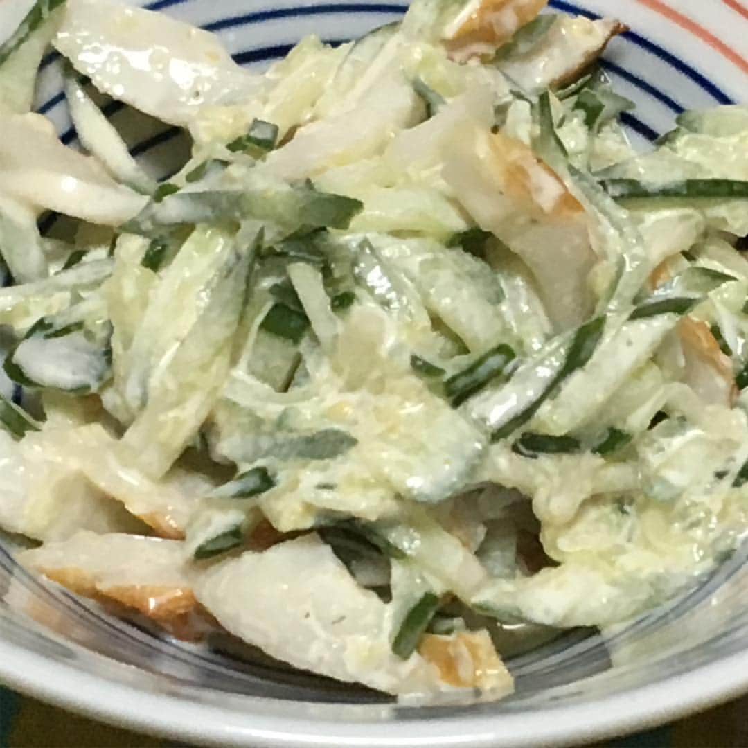 柳家さん生さんのインスタグラム写真 - (柳家さん生Instagram)「4/1晩ご飯だぁ〜 豆腐挽肉銀あん 牛蒡と人参きんぴら 胡瓜竹輪サラダ #さん生 #サラダ #竹輪 #胡瓜 #銀あん #豆腐挽肉」4月1日 19時57分 - waraiguma1957