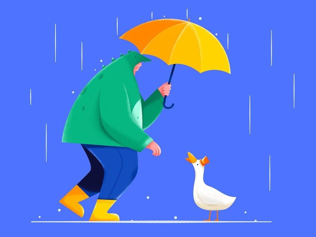 Dribbbleさんのインスタグラム写真 - (DribbbleInstagram)「Just a duck standing on the wrong block. Mr. Duck In The Rain by @uran.cd.illustrator⠀ ⠀ ⠀ #dribbble #dribbblers #illustration #design #LedZeppelin」4月2日 2時02分 - dribbble