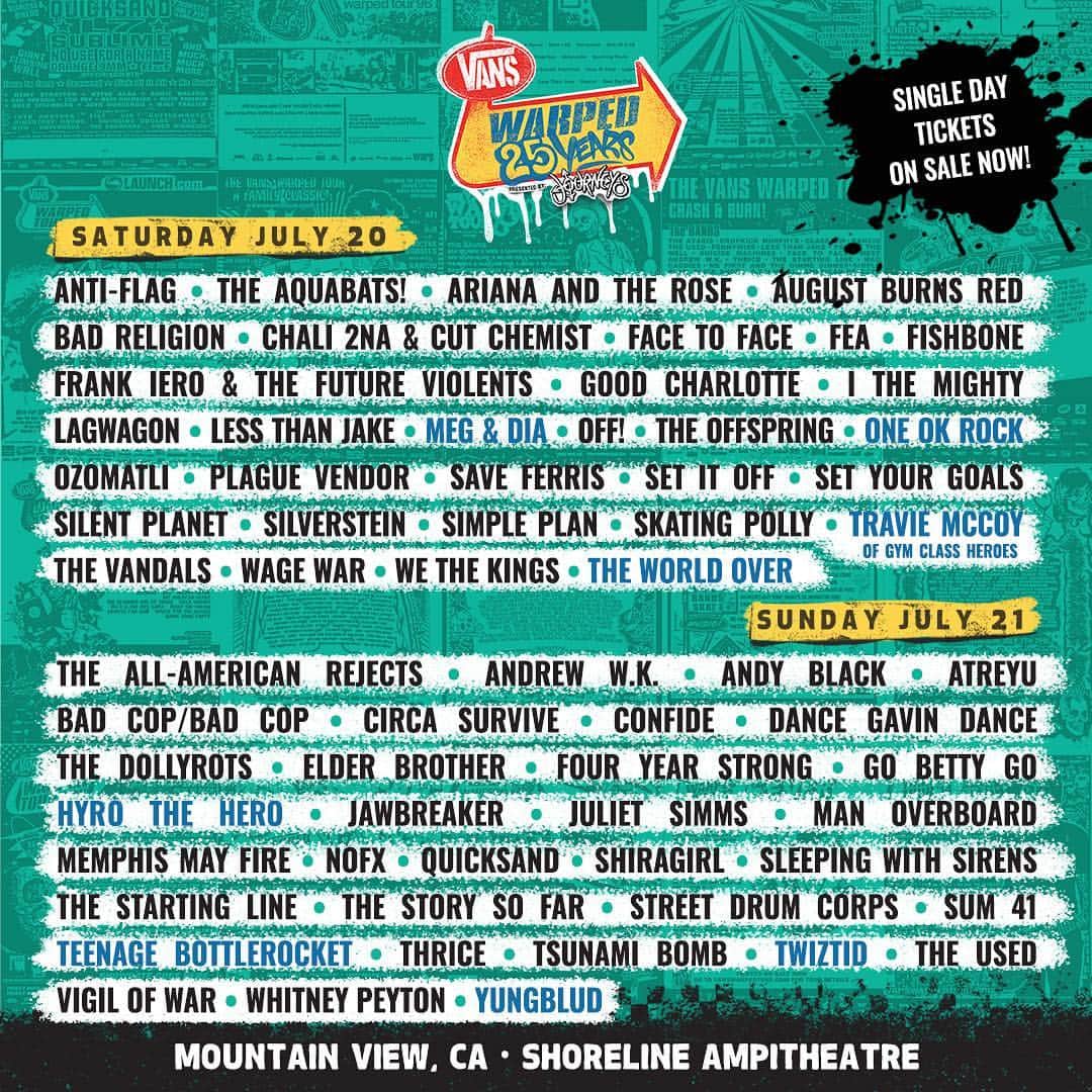 Sum 41さんのインスタグラム写真 - (Sum 41Instagram)「Single day tickets for @vanswarpedtour 25th Anniversary Event in #MountainView are on sale now! [link in story] #VansWarpedTour #WarpedTour #ForeverWarped」4月2日 2時36分 - sum41