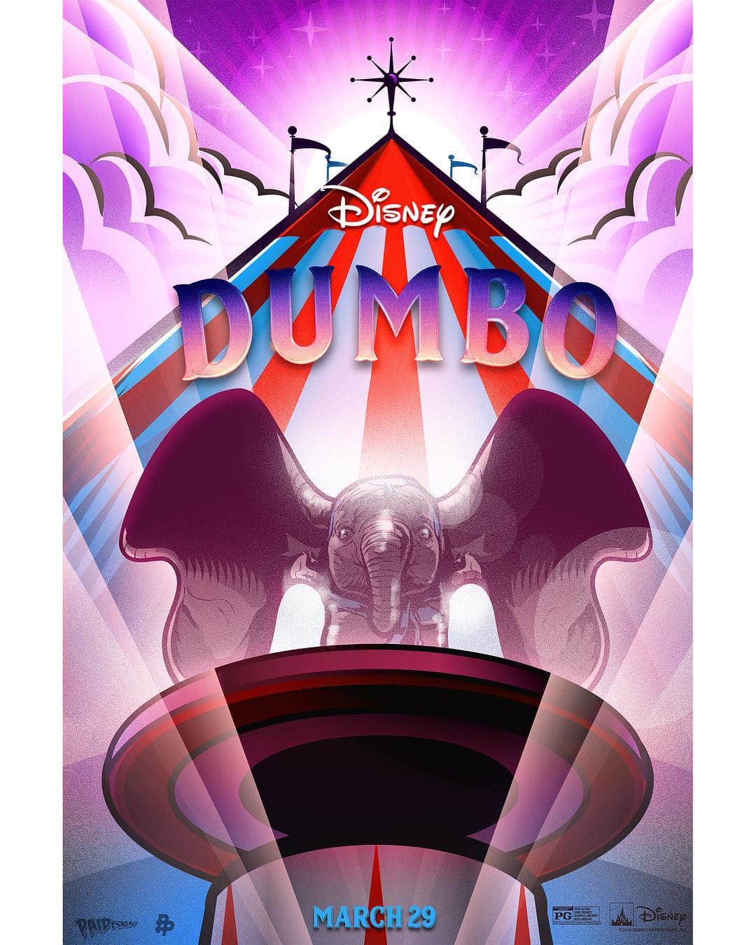 Walt Disney Studiosさんのインスタグラム写真 - (Walt Disney StudiosInstagram)「Reach new heights with these #Dumbo inspired posters by artists @jeremy_pailler, @lst_mind, @paidesign, and @ad_illustrator. Dumbo is now playing in theaters!」4月2日 4時12分 - disneystudios