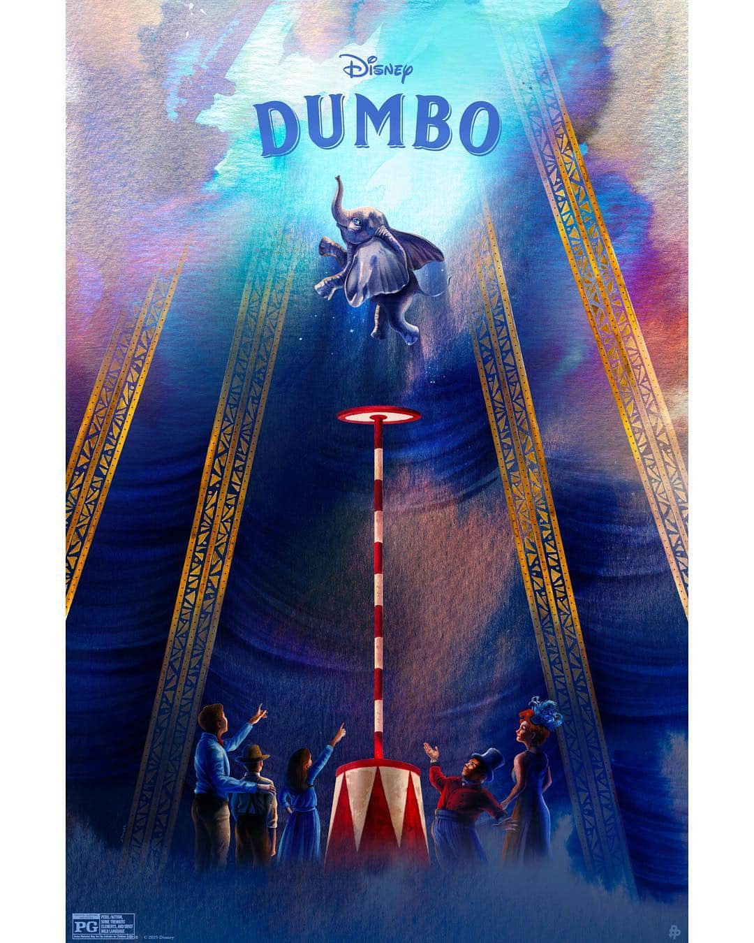 Walt Disney Studiosさんのインスタグラム写真 - (Walt Disney StudiosInstagram)「Reach new heights with these #Dumbo inspired posters by artists @jeremy_pailler, @lst_mind, @paidesign, and @ad_illustrator. Dumbo is now playing in theaters!」4月2日 4時12分 - disneystudios