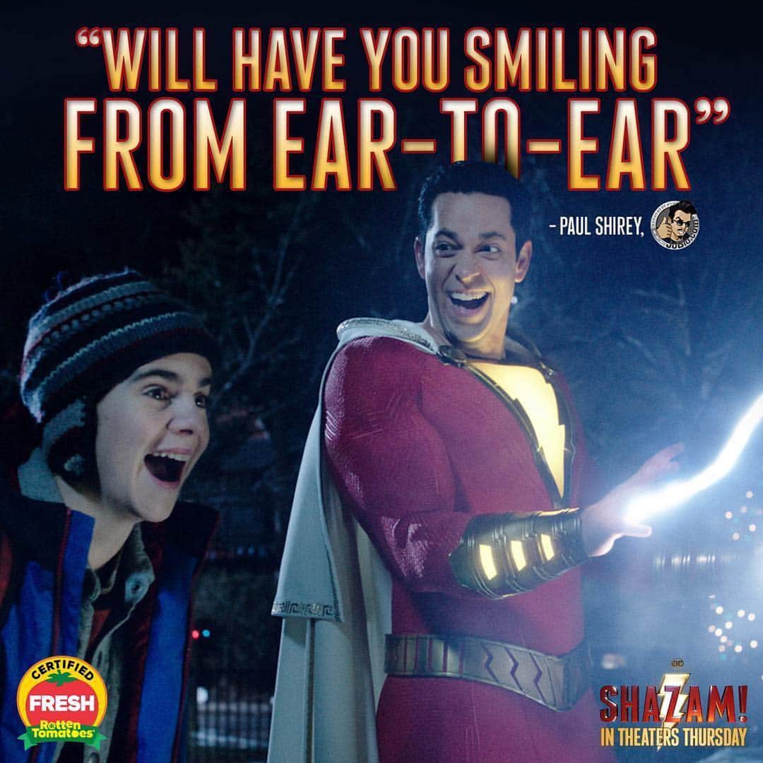 Warner Bros. Picturesさんのインスタグラム写真 - (Warner Bros. PicturesInstagram)「“Will have you smiling from ear-to-ear.” #SHAZAM - in theaters Thursday.  Get tickets now at the link in bio.」4月2日 6時35分 - wbpictures