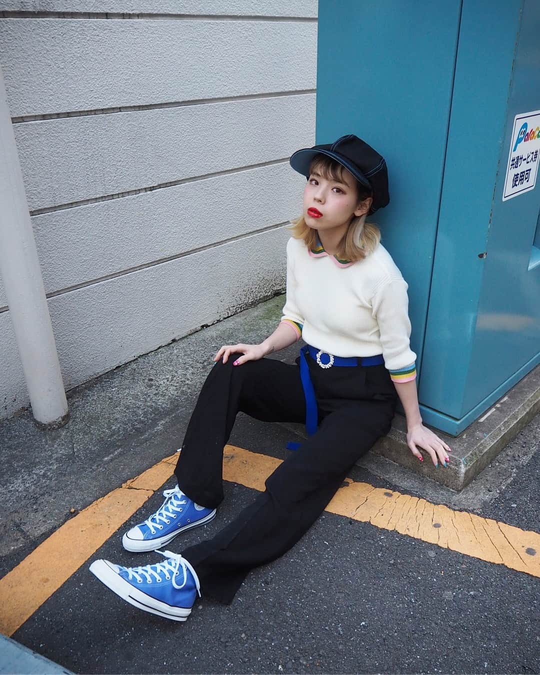 Aymmy in the batty girlsのインスタグラム：「【NEW ARRIVAL】﻿﻿﻿﻿ ﻿﻿﻿﻿ □ RAINBOW SPARCLE ニットポロ﻿ ¥10,800 (tax in)﻿﻿﻿﻿ ﻿﻿﻿﻿ □SPARCLE FLOWER バックルパンツ﻿ ¥18,360 (tax in)﻿﻿ ﻿﻿ □FLOWER COLOR SCHEME キャスケット﻿﻿﻿﻿ ¥7,560 (tax in)﻿﻿ ﻿﻿﻿﻿ #aymmy #battygarage ﻿﻿﻿﻿ #aymmyinthebattygirls ﻿﻿﻿﻿ #エイミー #原宿 #バックル﻿﻿ #パンツ #バックルパンツ ﻿ #キャスケット #キャップ #帽子 ﻿ #ニットポロ #ポロ #ニット」