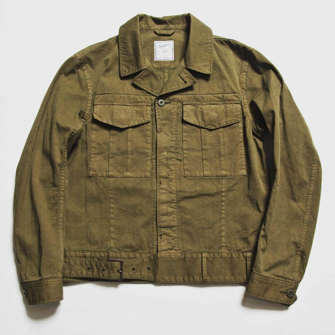 のインスタグラム：「Soundman '19 S/S Collection ITEM. "Gibson" 653M-999N 英国軍の代表的なミリタリーウエアであるバトルドレスJKがイメージソースのショートブルゾン。 #soundman #2019ss #military  #madeinjapan  #heritagestyle  #royalarmy  #battledress」