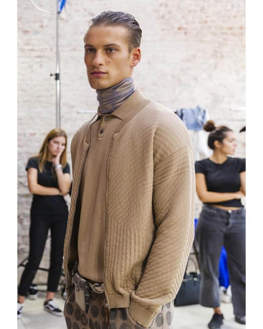 のインスタグラム：「Superfine cotton knitted bomber jacket straight from the Spring Summer 2019 Catwalk.」