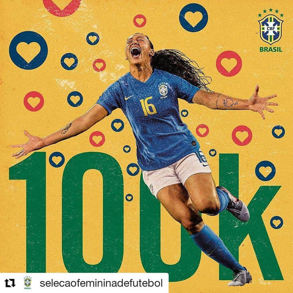 サッカー ブラジル代表チームさんのインスタグラム写真 - (サッカー ブラジル代表チームInstagram)「#Repost @selecaofemininadefutebol (@get_repost) ・・・ Somos 100k!!! Só temos a agradecer por todo apoio e suporte à nossa Seleção e ao futebol feminino! Vamos para os 200k! Pra cima, Femaaa!!! 💚💛 🇺🇸 We are 100k Women’s football and National Team fans!! We need to thank you a lot for all the support! Let’s go, Femaaa!!! 💚💛」4月3日 3時24分 - cbf_futebol