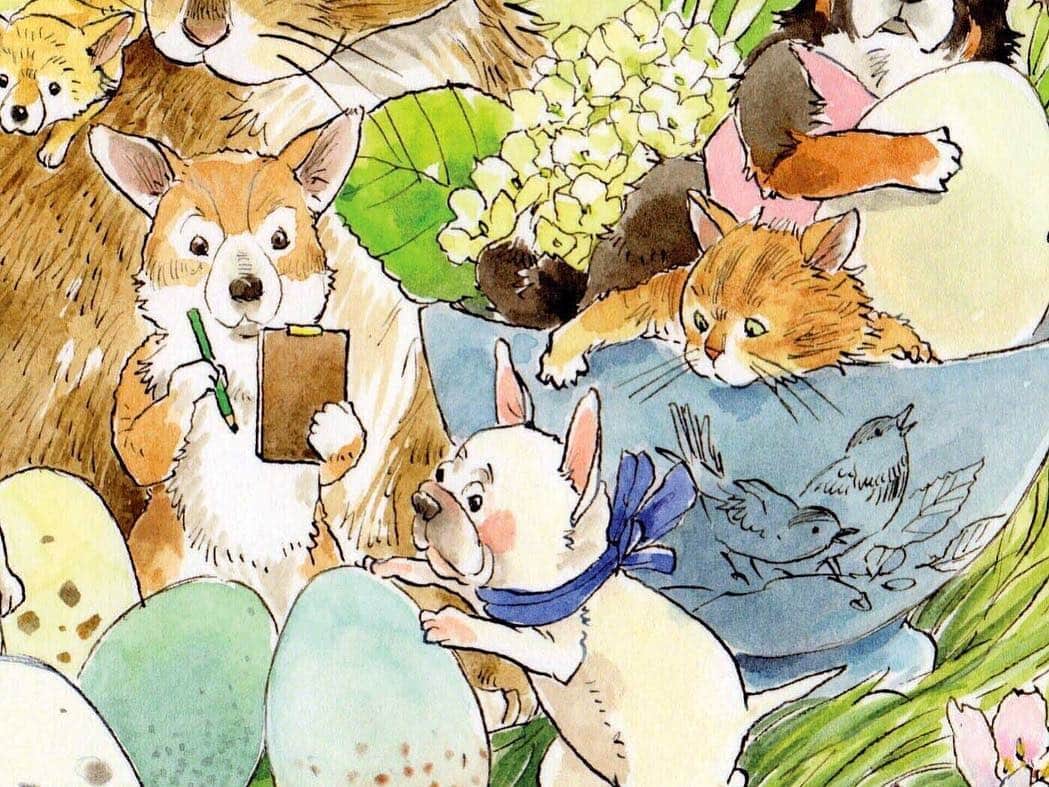 イラストレーター山崎牧子さんのインスタグラム写真 - (イラストレーター山崎牧子Instagram)「Fairies Calendar  2019  April #watercolorpainting#watercolor#illustration#illustrator#artwork#april#flower#dog#rabbit#cat#animals#spring#easter#春#4月#水彩画#イラスト#イラストレーター#犬#うさぎ#猫#イースター」4月2日 20時14分 - makiko.inatome