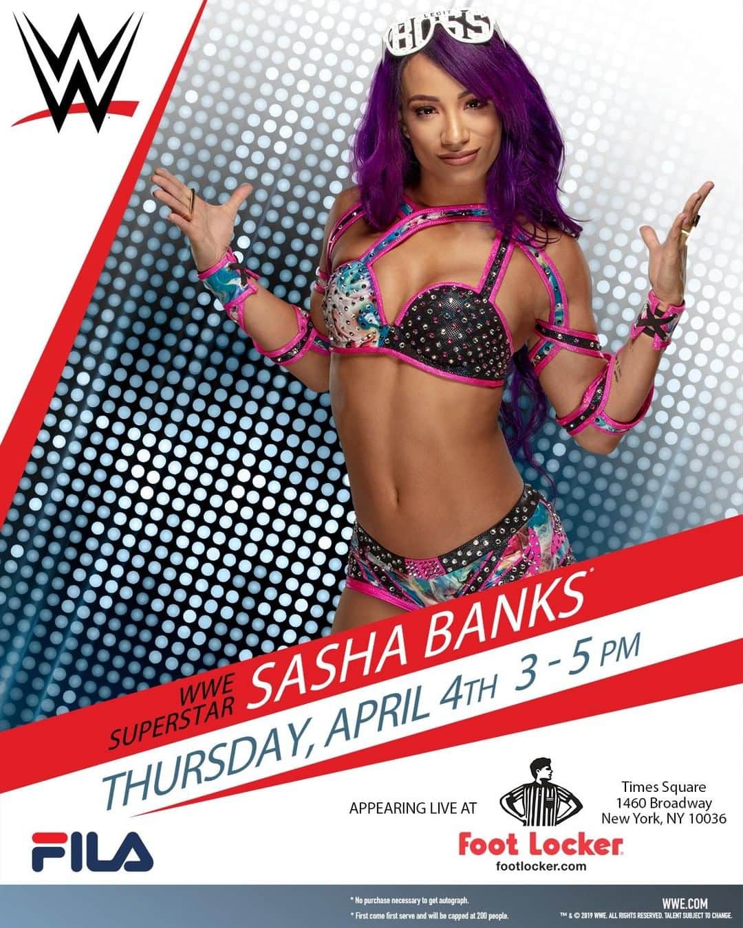 Foot Lockerさんのインスタグラム写真 - (Foot LockerInstagram)「#NYC Come out and kick it with #WWE superstar @sashabankswwe and #FILA in celebration of the launch of her  Foot Locker Exclusive #FILA x @WWE Disruptor! #LegitBoss 🗓: 4/4, 3PM - 5PM 📍: Foot Locker Time Square Flagship」4月3日 4時50分 - footlocker