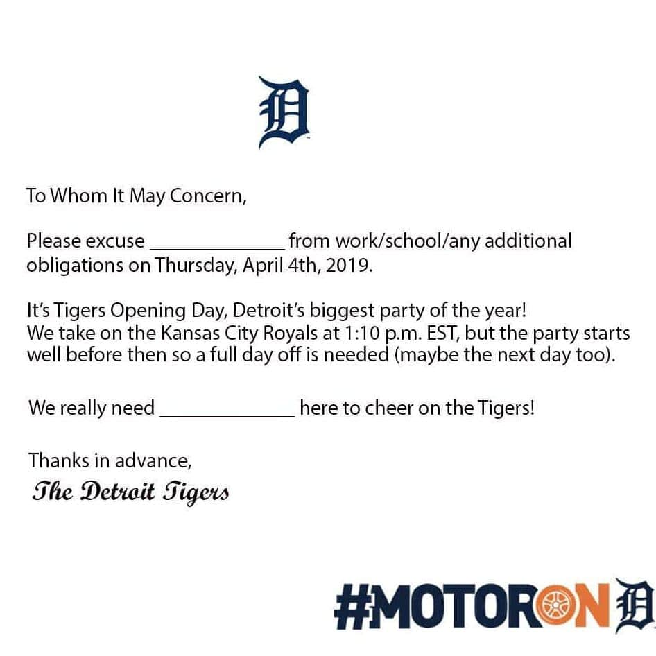 デトロイト・タイガースさんのインスタグラム写真 - (デトロイト・タイガースInstagram)「Need an excuse to attend #OpeningDayDET?  You're welcome.」4月3日 0時44分 - tigers