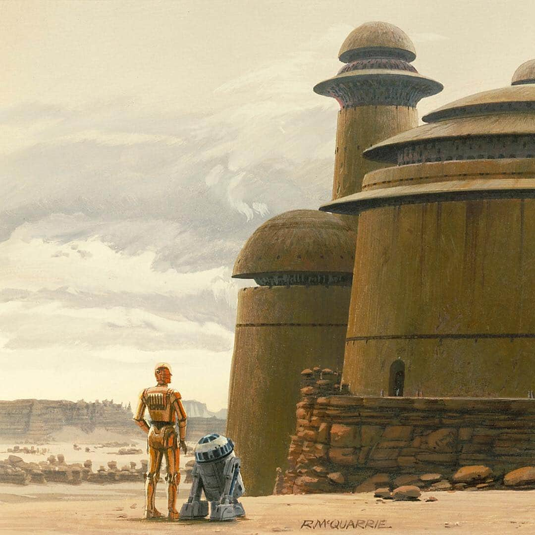 スター・ウォーズさんのインスタグラム写真 - (スター・ウォーズInstagram)「C-3PO and R2-D2 approach Jabba the Hutt’s palace in Ralph McQuarrie’s production illustration from #StarWars: Return of the Jedi. #ReturnOfTheJedi」4月3日 2時01分 - starwars