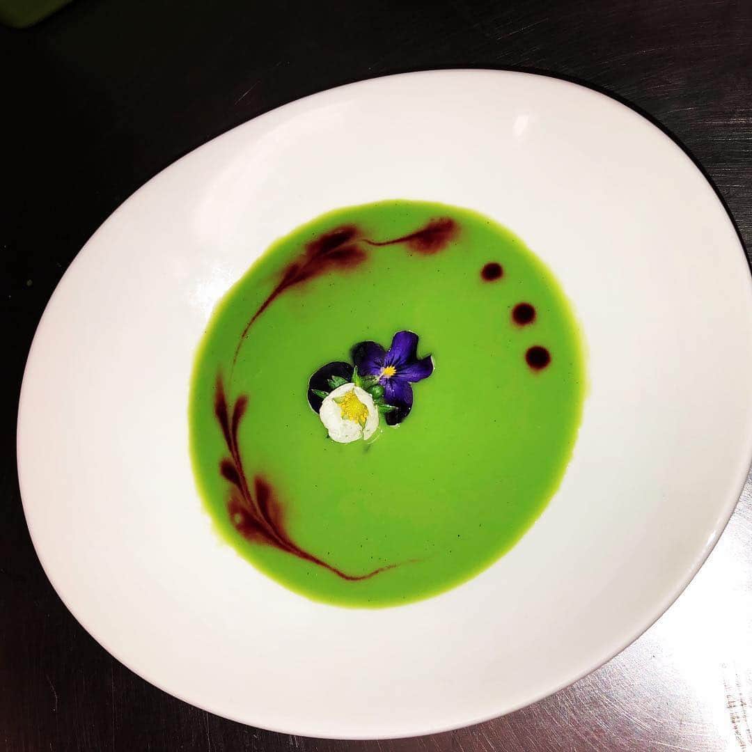 Oracle Corp. （オラクル）さんのインスタグラム写真 - (Oracle Corp. （オラクル）Instagram)「Even though it is raining here today, spring has sprung at the Redwood Shores gardens. This is Chef Chelsea’s chilled English pea and mint soup with beet reduction and edible flowers. . . . 📸 cred: @ovictorygarden #gardengrown #ovictorygarden #corporategarden」4月3日 2時25分 - oracle