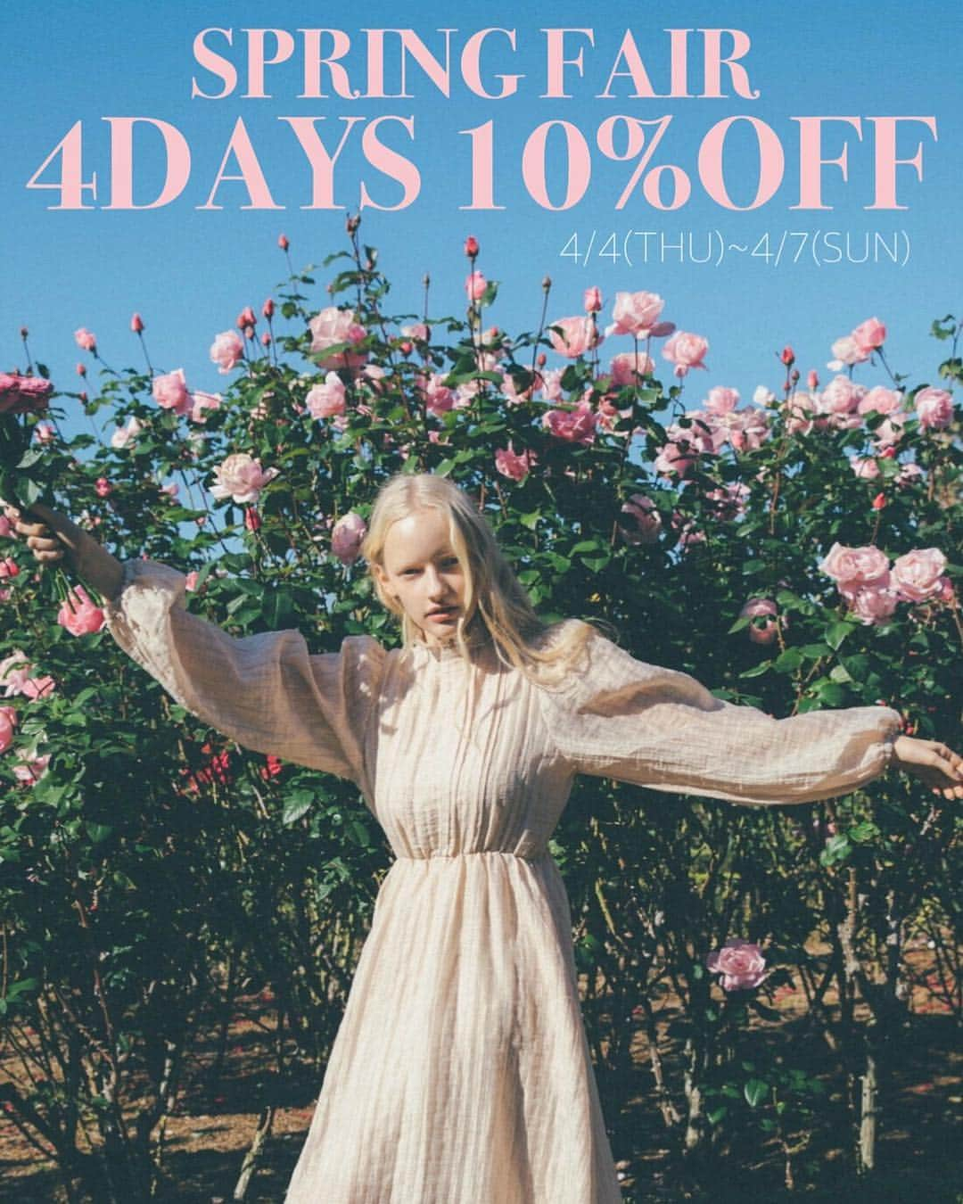 HONEY MI HONEY OFFICIALさんのインスタグラム写真 - (HONEY MI HONEY OFFICIALInstagram)「🌸SPRING FAIR 10%OFF🌸 4/4(THU)〜4/7(SUN)  4月に入り春物がそろそろ着れる時期になってきましたね  そんなタイミングでHONEYでは4日間限定のSPRING FAIRを開催します  店頭、ONLINEにてオリジナルから海外セレクトまで春夏アイテムが顔を揃えてきている今、お得に新作をget出来るチャンスです！  この機会に是非遊びにいらして下さい！  @honeymihoney_official  @honeymihoney_style  #HONEYMIHONEY」4月3日 15時34分 - honeymihoney_official