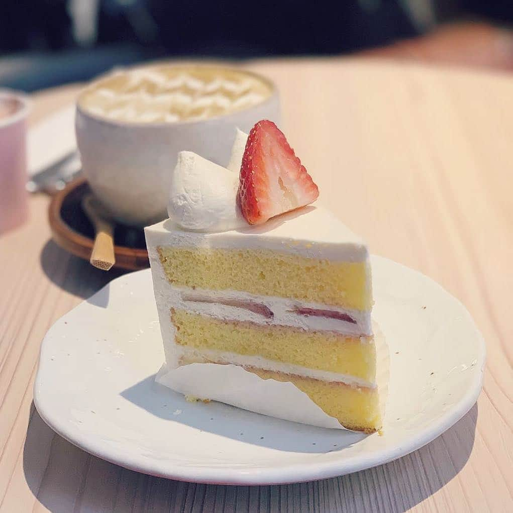 MEGさんのインスタグラム写真 - (MEGInstagram)「いつも図鑑でみていた日本式のショートケーキ🍰とリアルに初対面、大興奮の２歳児。ひとくち味見、目を輝かせていた。そりゃ美味しいさー😭 少しずつ食べもの図鑑、制覇していこー #ほうじ茶ラテの幸せ」4月3日 17時12分 - _x_meg_x_