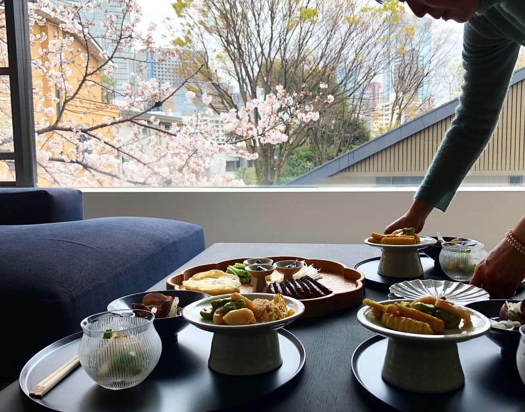 山本浩未さんのインスタグラム写真 - (山本浩未Instagram)「友人宅でお花見会🌸 リビングの広い窓からいい感じに🌸 茶室の小窓からは満面の🌸  美味しく洒落たお料理にインテリア、goodセンスな@kimitahome ちゃんはこんな素敵な🌸があるとは全く知らずココを決めた強運の持ち主でもある😆  他にも、器やら盆栽やらヤフオクやら猫の消臭スプレーやら色んな事に刺激されまくったのでした🌸🌸🌸 お献立／ 鴨ダック あさりと大根の酒蒸し 筍と帆立、空豆の山椒和え 独活とせりとヒラメのサラダ お抹茶と桜餅」4月3日 20時05分 - hiromicoy