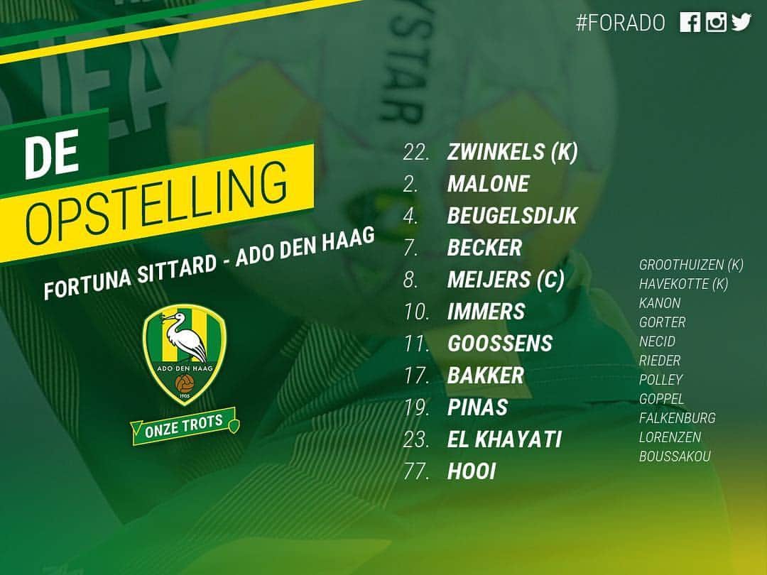 ADOデン・ハーグさんのインスタグラム写真 - (ADOデン・ハーグInstagram)「‪📋 De opstelling. Dezelfde elf namen als de vorige keer. Come On The Hague! 🔰 #forADO‬」4月4日 1時24分 - adodenhaag