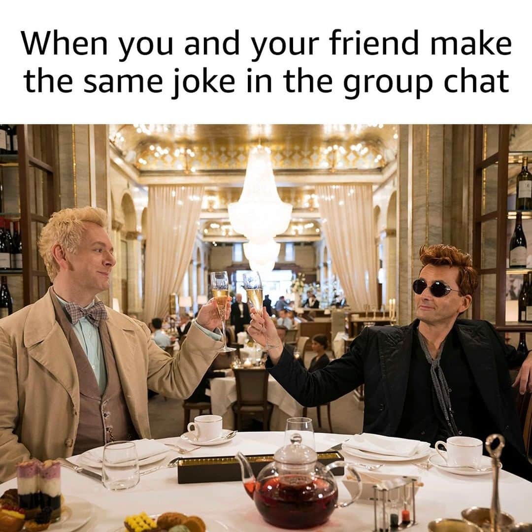 のインスタグラム：「A toast to our hilarious selves. #GoodOmens」