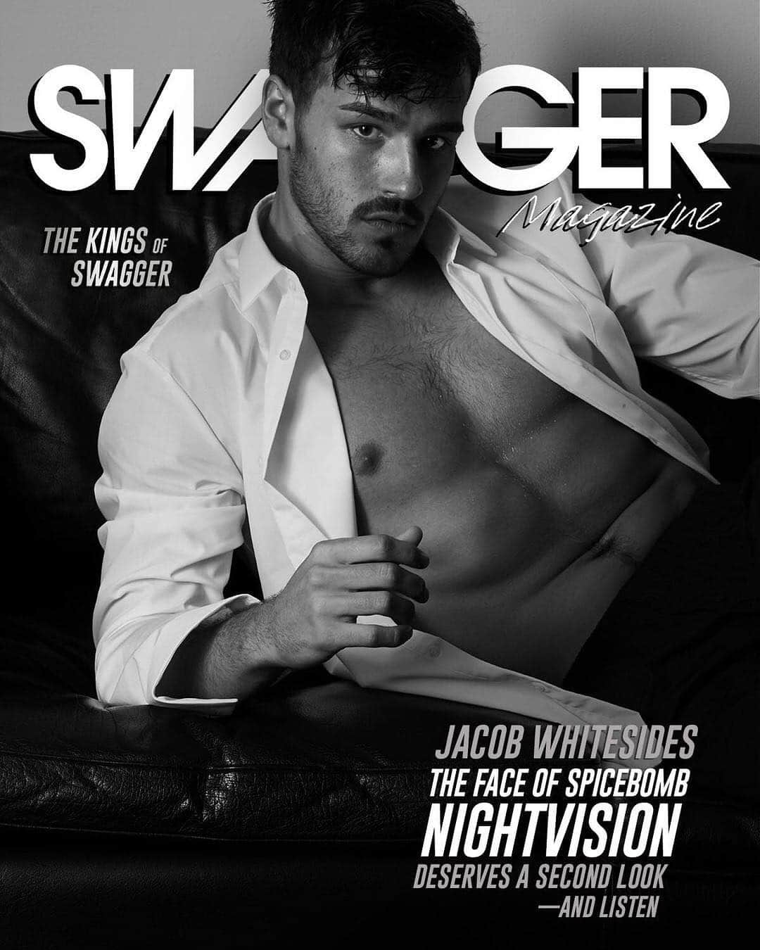 ジェイコブ・ホワイトサイズのインスタグラム：「cover of @swaggermag 🖤」