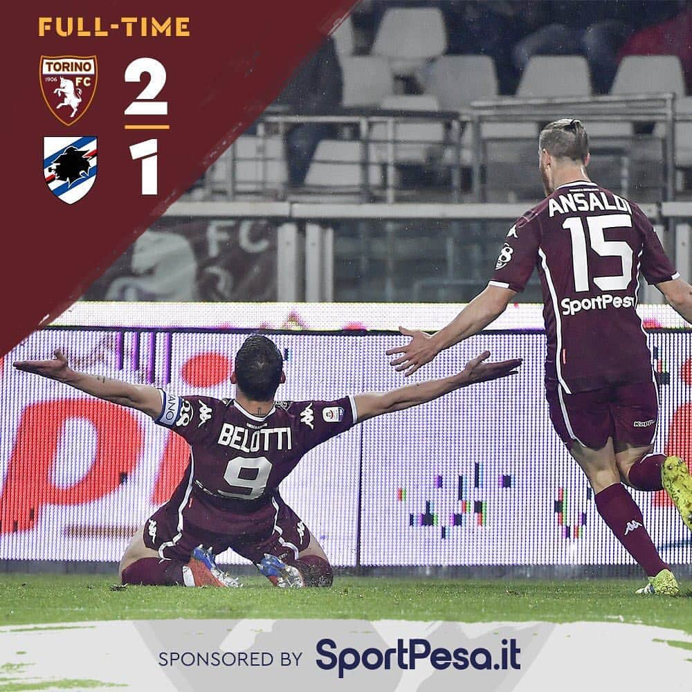 トリノFCさんのインスタグラム写真 - (トリノFCInstagram)「🔥FULL TIME!🔥 #TorinoSampdoria 2-1 ⚽️⚽️ @gallobelotti  #SFT #belotti」4月4日 6時01分 - torinofc1906