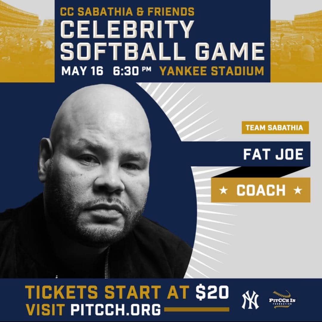 ファット・ジョーさんのインスタグラム写真 - (ファット・ジョーInstagram)「It’s on…I’m coaching Team @CC_Sabathia for the win at the Celebrity Game at Yankee Stadium on May 16. Come out and support the @PitCChInFdn & the  @Yankees Foundation. Visit pitcch.org – Only through Friday get 30% off in honor of CC’s 3k strikeout. Special code: CCIG30 #ccsoftball」5月3日 10時24分 - fatjoe
