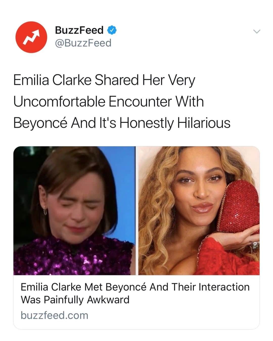 BuzzFeedさんのインスタグラム写真 - (BuzzFeedInstagram)「"She was clearly a fan, and I ruined it." We're all Emilia Clarke meeting Beyoncé 👀Link in bio 😂」5月3日 5時23分 - buzzfeed