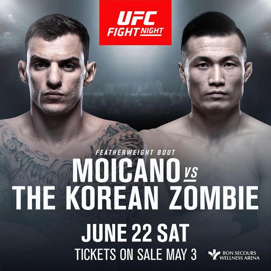 UFCさんのインスタグラム写真 - (UFCInstagram)「‪Featherweights headline our first-ever South Carolina card! ‬  @Renato_Moicano_UFC takes on @KoreanZombieMMA in the main event at #UFCGreenville!」5月3日 5時32分 - ufc