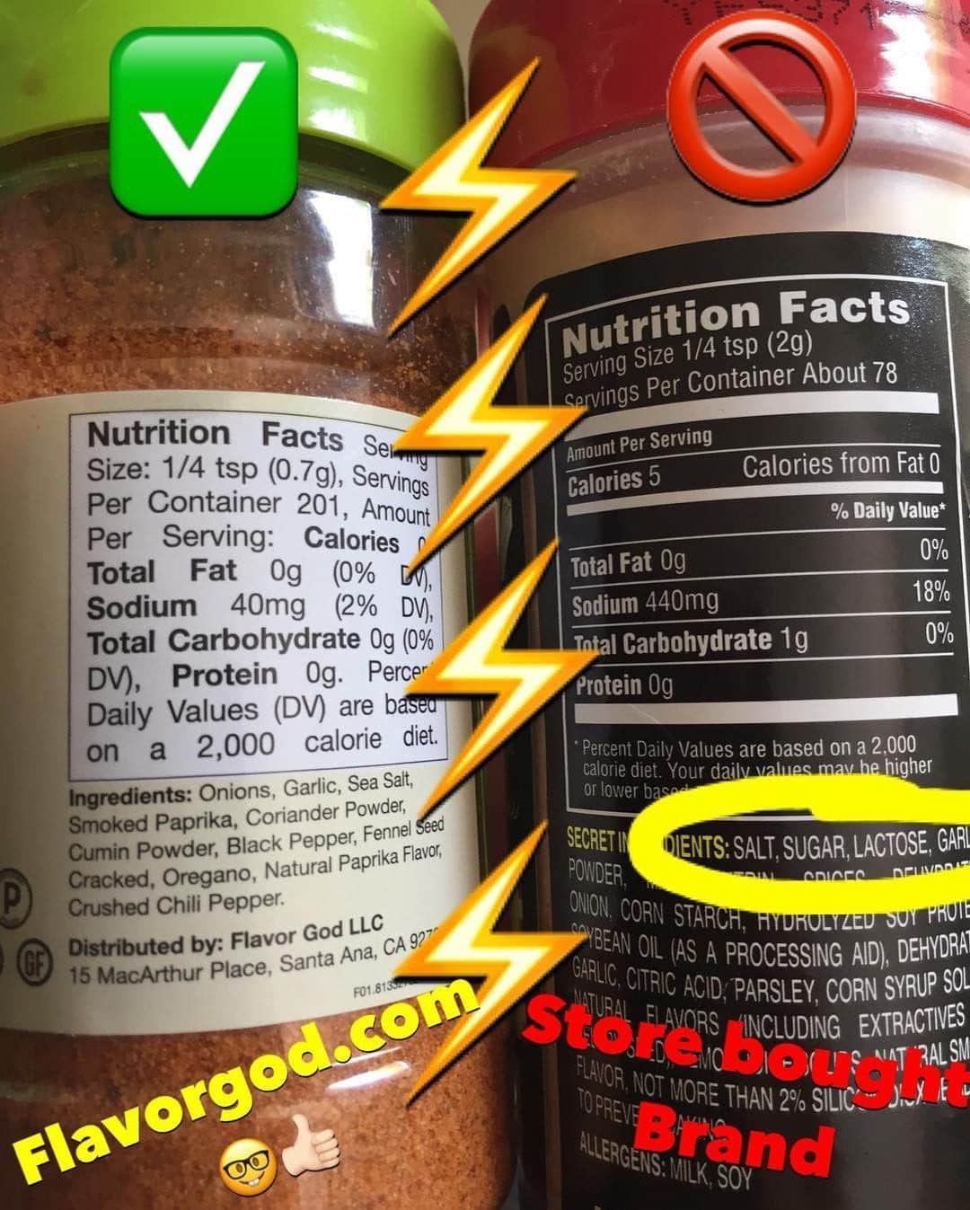 Flavorgod Seasoningsさんのインスタグラム写真 - (Flavorgod SeasoningsInstagram)「Check your Ingredients 🚨🚨⁣ -⁣ Store bought Seasonings first ingredients tend to be either salt or sugar. These ingredients in my industry tend to be cheaper, I feel this is why a lot of companies go heavier on these 2 ingredients.⁣ -⁣ When I created Flavorgod Seasonings my goals was to use only quality ingredients with freshness and flavor as the main factor. Not the bottom line.⁣ -⁣ Thank you for your support!⁣ -⁣ ✅FREE SHIPPING (lower 48 states) with purchases of $50+⁣ ✅FREE GIFTS AT CHECKOUT⁣ ✅FRESH MADE SEASONINGS⁣ ✅MANY DELICIOUS FLAVORS TO CHOOSE FROM⁣ ⁣」5月3日 8時00分 - flavorgod