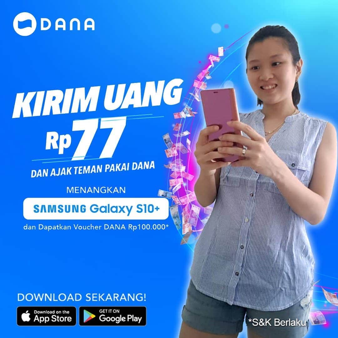 デビー・スサントのインスタグラム：「Samsung Galaxy S10+ GRATIS cuma buat kamu! Cukup Kirim DANA Rp 77 ke teman yang belum menggunakan DANA. Semakin sering Kirim DANA, semakin besar kesempatanmu untuk menangkan smartphone baru dan voucher DANA sebesar Rp 100.000! Ayo, ikutan dan menangkan hadiahnya! #AdaDANA #gantidompet @dana.id」