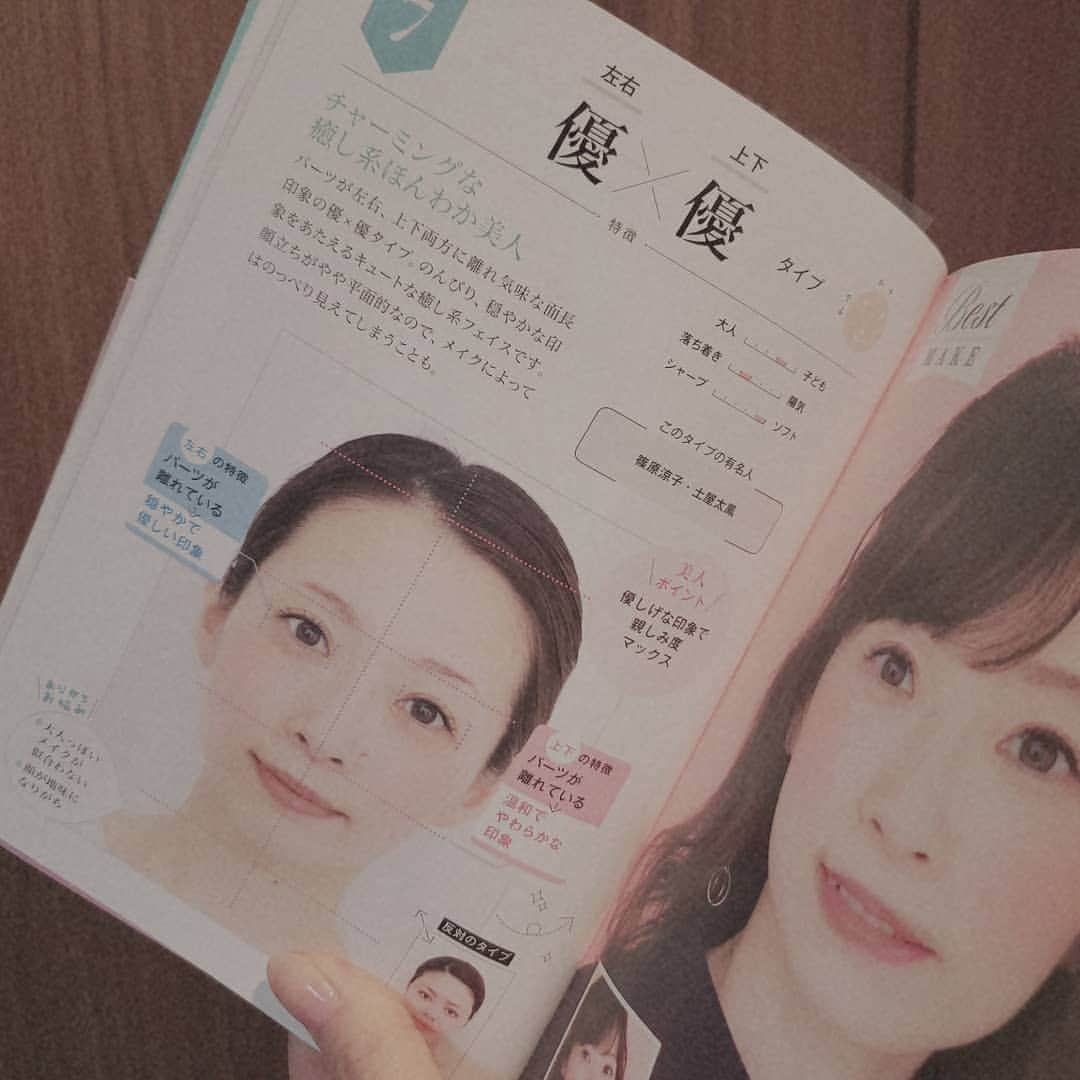 本田珠規さんのインスタグラム写真 - (本田珠規Instagram)「先日お仕事ご一緒させて頂いた二神弓子さんが新たに出版された本📖 . 【美顔バランス診断×パーソナルカラー自分に似合うメイクがわかる　コンプレックスはチャームポイントだ！】 手元に届くのとてもとても楽しみにしてました💓 . 内容は、スマホで撮った自分のすっぴんの写真に付属の専用シートを当てて診断していくというもの。 . 早速ためしてみました😆！ . . 私の診断結果は【優×優】タイプでした！ 【チャーミングな癒し系ほんわか美人】⬅️(素敵な言葉でまとめてくれるところもテンションがあがるっ👌😚) . . 私は昔から目が人より離れてることがコンプレックスだったけど、この本って 《コンプレックスはチャームポイントだ！》って言ってくれるからとっても励みになるし、 おすすめメイクとかヘアスタイルとか パーソナルカラーまでわかるから . なるほど、なるほどって思うことばっかり。 ものすごく内容がつまってました！ . 自分の顔を理解して、 チャームポイントにして生かしていけたらいいな☀️ . . . @yumikofutakami #美顔バランス診断#美顔#美顔メイク#makeup#美顔バランス #パーソナルカラー#骨格診断#コンプレックスはチャームポイントなり#コンプレックス#自分に似合うメイクがわかる本#自分に似合うメイク #二神弓子 さん#河田三奈 さん」4月29日 9時04分 - tamaki_honda_oscar