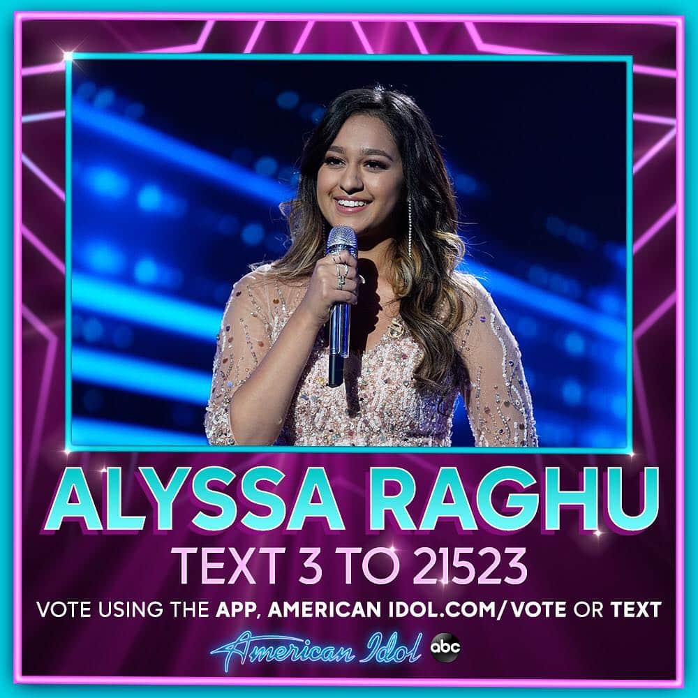 American Idolさんのインスタグラム写真 - (American IdolInstagram)「What’s not to love? 😍 Get your votes in RIGHT NOW for @alyssaraghu!⁣ ⁣ 3⃣ ways to vote:⁣⁣ ⁣⁣⁣⁣⁣⁣⁣⁣⁣⁣ 🌟Go to americanidol.com/vote⁣⁣⁣⁣⁣⁣⁣⁣⁣⁣⁣⁣ 🌟In the American Idol App ⁣⁣⁣⁣⁣⁣⁣⁣⁣⁣⁣⁣ 🌟Text "3" to “21523”⁣⁣⁣⁣⁣⁣⁣⁣⁣⁣ ⁣⁣⁣⁣⁣⁣⁣⁣⁣⁣ #AmericanIdol #IdolQueen」4月29日 10時53分 - americanidol