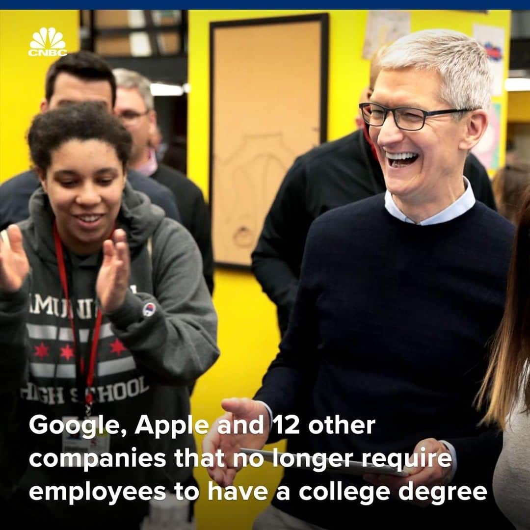 CNBCさんのインスタグラム写真 - (CNBCInstagram)「No college degree? No worries — economists predict that opportunities for professionals without a degree will grow.⁣ ⁣ Job-search site Glassdoor compiled a list of 14 companies that don’t require applicants to have a college degree. Tech companies like Google, Apple and IBM are all on the list.⁣ ⁣ In fact, about 15% of IBM’s U.S. hires don’t have a four-year degree, IBM’s vice president of talent Joanna Daley told @CNBCMakeIt.⁣ ⁣ To read the rest of the list, click the link in bio.⁣ *⁣ *⁣ *⁣ *⁣ *⁣ *⁣ *⁣ *⁣ #highereducation #highered #college #hiring #techjobs #ibm #apple #google #collegedegree #cnbcmakeit #business #businessnews #cnbc⁣」4月29日 12時30分 - cnbc
